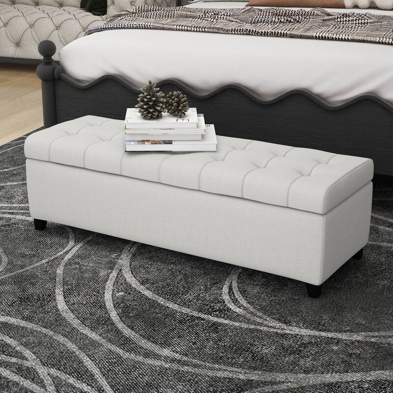 50.75" Storage Ottoman Bench, Tufted Ottoman with Storage for Living Room, Large End of Bed Ottomans, Modern Entryway Benchs