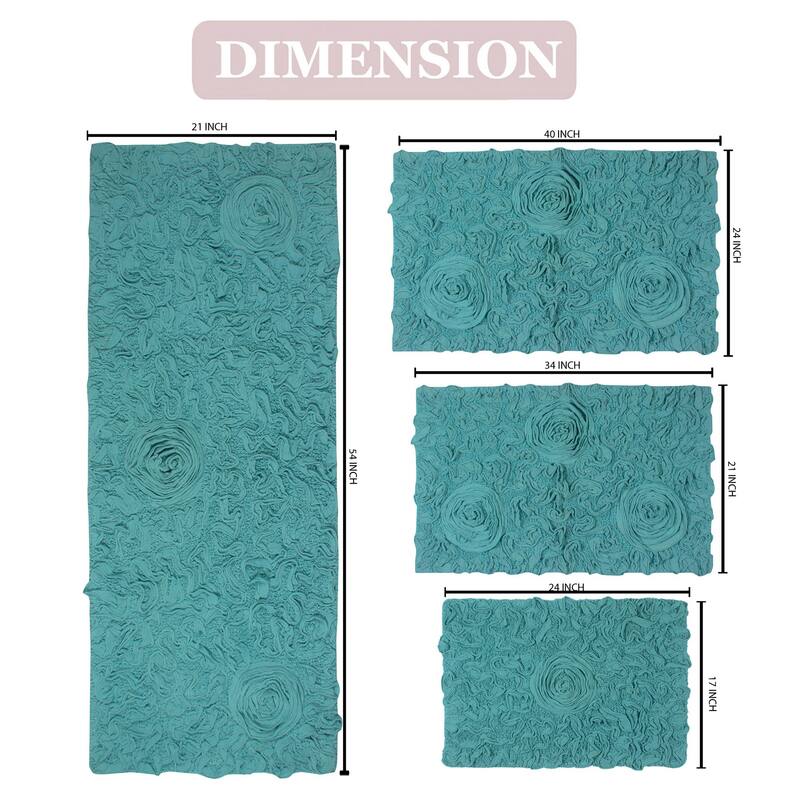 Home Weavers Modesto Collection 100% Cotton Bath Rug, Non-Slip Bath Rug, Extra Soft, Machine Wash, 4 Pcs Set with Runner