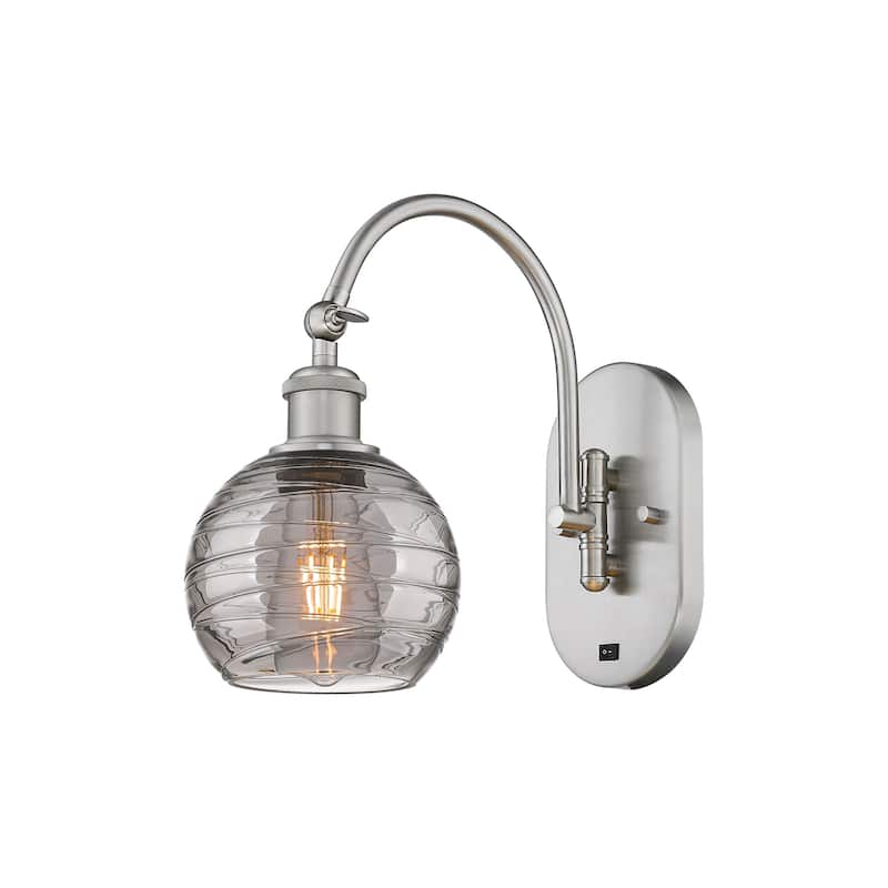 Innovations Lighting 518-1W 12 6 Athens Deco Swirl Sconce Athens Deco - Brushed Satin Nickel / Light Smoke Deco Swirl