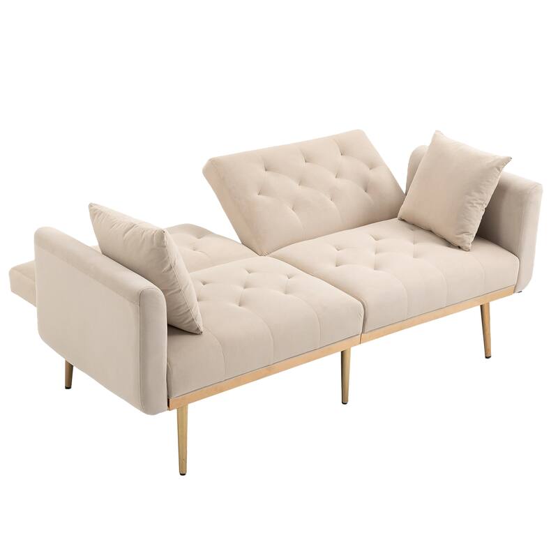 65.35" Velvet Futon Sofa Bed with Adjustable Backrest