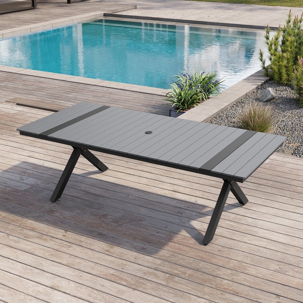 Outdoor Aluminum Dining Table Rectangular Table with Umbrella Hole