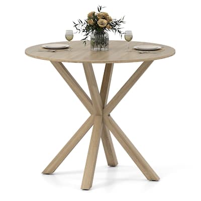 Gymax 36'' Round Farmhouse Dining Table for 4 w/Stable Intersecting