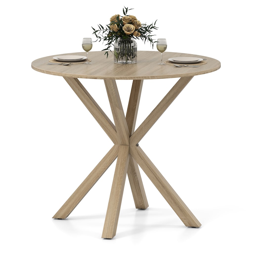 Gymax 36'' Round Farmhouse Dining Table for 4 w/Stable Intersecting
