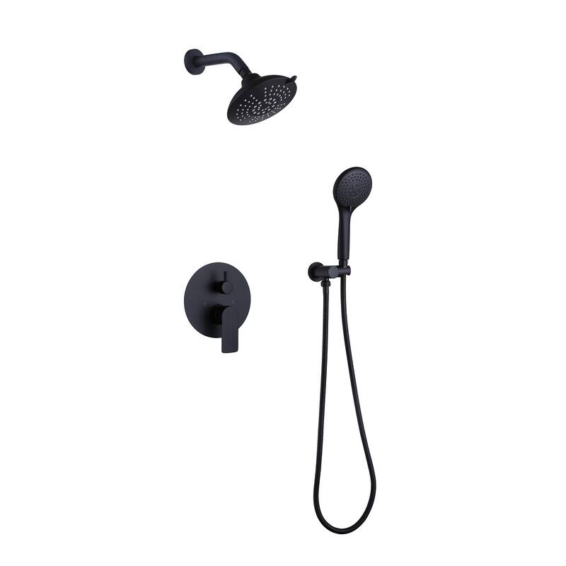Solid Brass Pressure Balanced Bathroom Shower Faucet Set with 5-Function Rain Shower Head - Matte Black