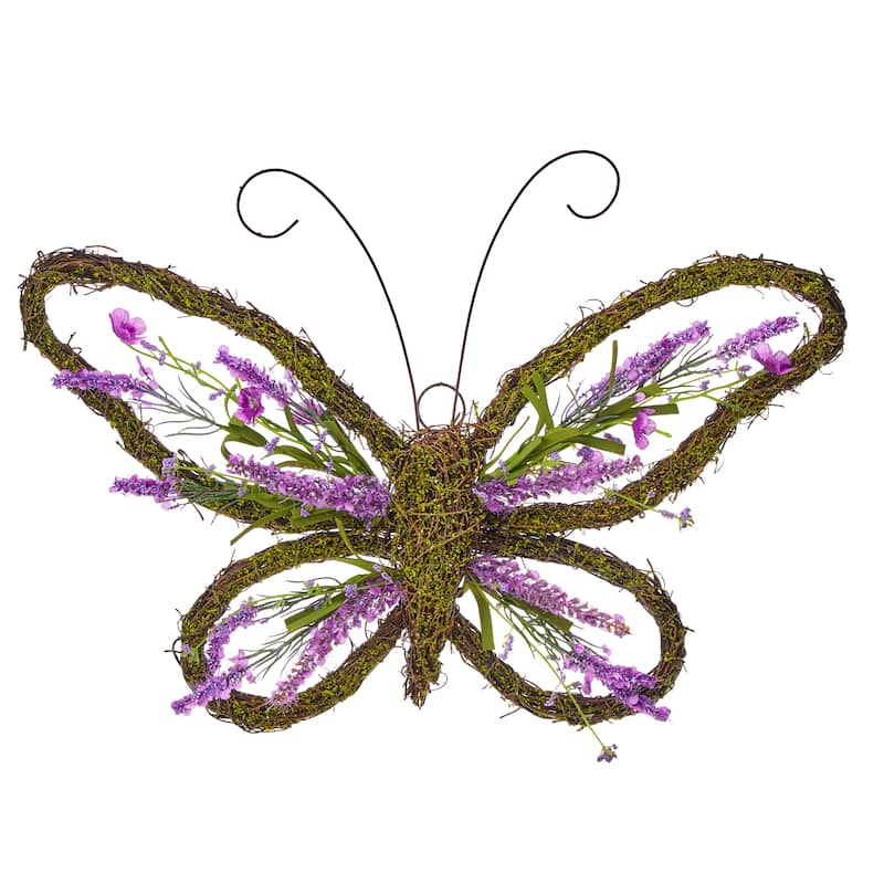 18" Floral Twig/Moss Butterfly Wreath