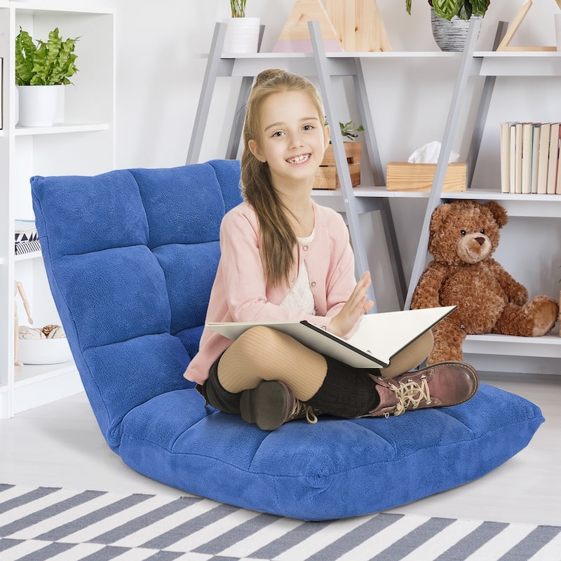 Coral Velvet Adjustable Floor Chair with 14-Position Backrest and Folding Design - 41.5" x 22.5" x 6" (L x W x H)
