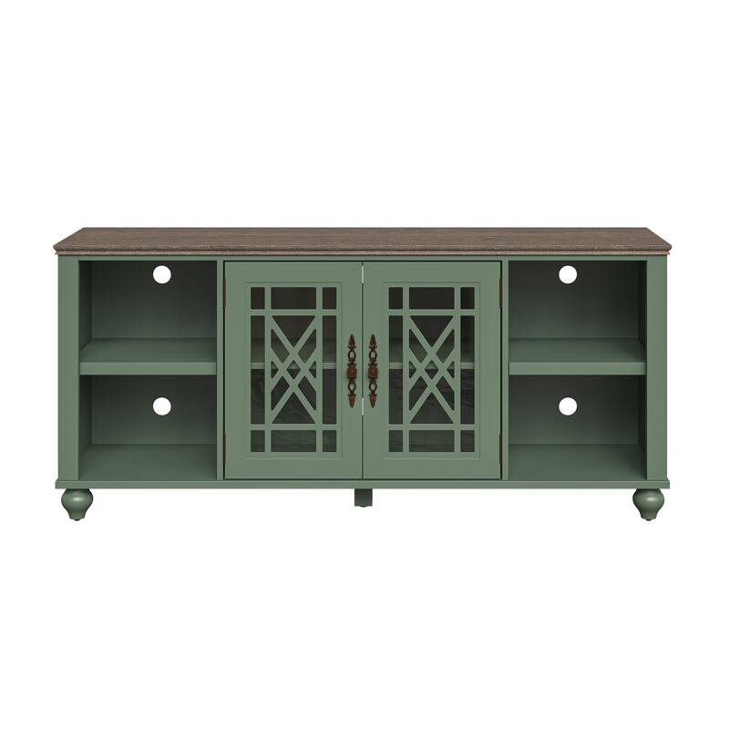 Vintage TV Stand with Carved Doors for Large Size TV