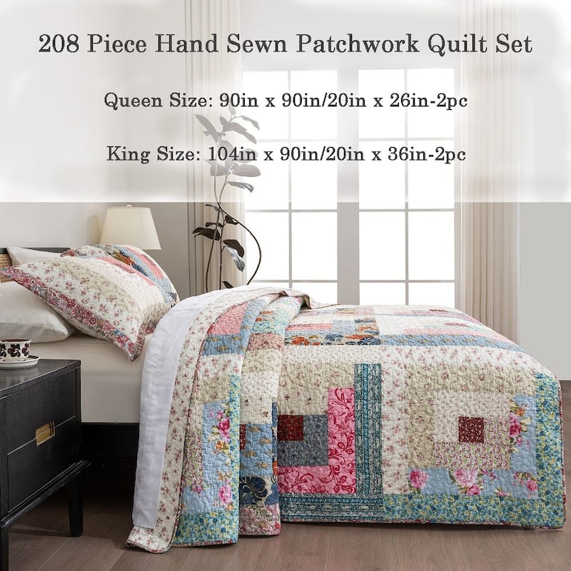 Handcrafted Cotton Patchwork Quilt Set, Hundred of Pieces Hand Sewn, Traditional & Timeless