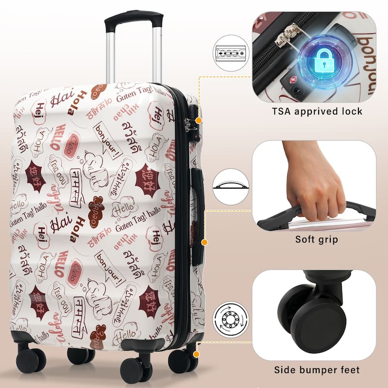 24 Inch Expandable Checked Luggage, Lightweight Glossy Hardshell Travel Suitcase with Spinner Wheels, TSA Lock