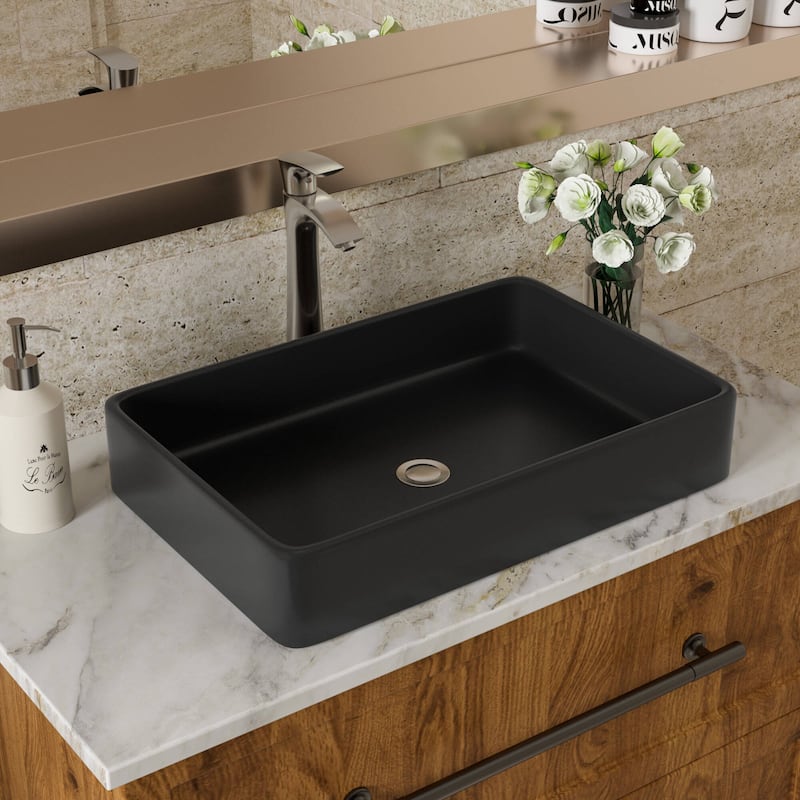 Dornberg 24"x16" Black Ceramic Rectangular Vessel Bathroom Sink