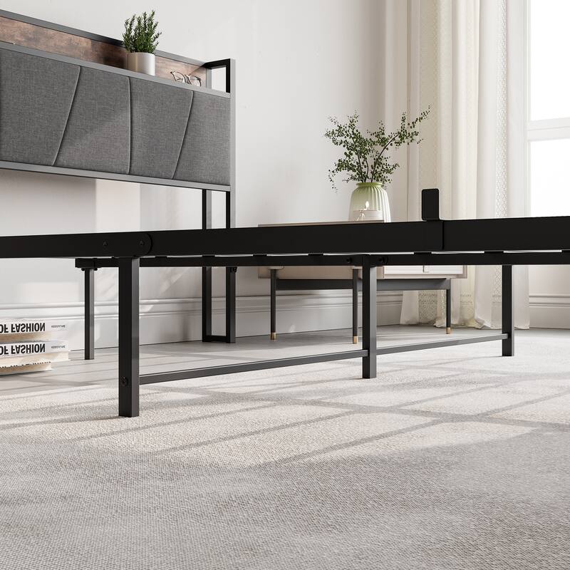 Bed Frame, Storage Headboard with Charging Station and 2 Storage Drawers