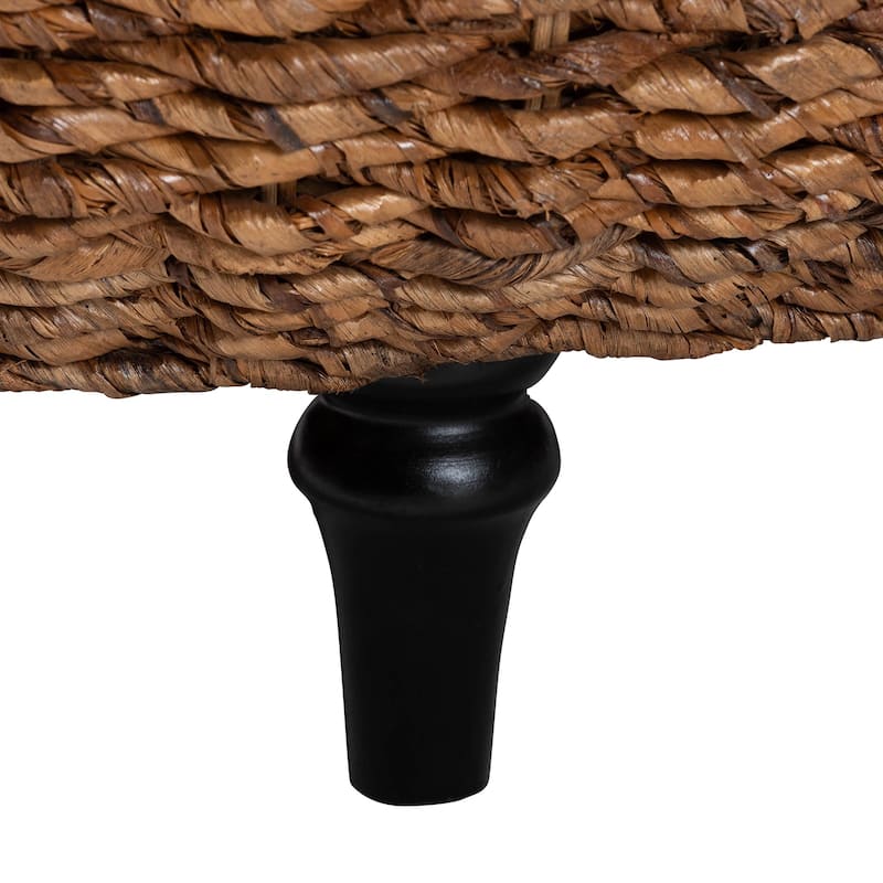 Riau Handwoven Seagrass Coffee Table with Wooden Legs - Natural Wicker Round Living Room Table for Living Room or Bedroom Décor