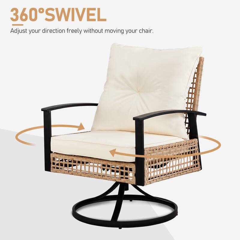 Yellow Outdoor Bistro Set Included Swivel Rocking Chairs and Coffee Table with Weather-Resistant Frame - 25” x 22” x 32.1”
