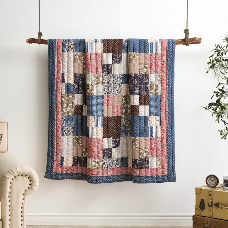 Greenland Home Fashions Shiloh Patchwork Floral Print Throw Quilt