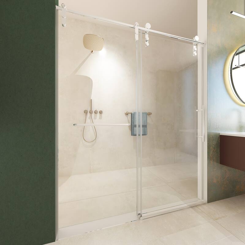 56"-60"W x 76"H Frameless Clear Tempered Glass Shower Enclosure