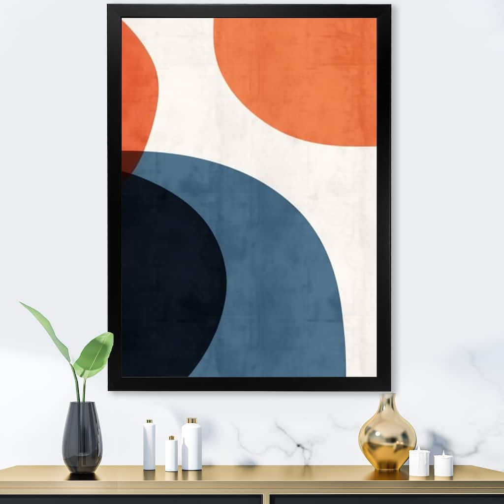 Designart "Blue And Orange Minimal Boho Pattern I" Abstract Minimalism Blue - Modern Hallway Framed Wall Art Decor