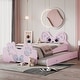 preview thumbnail 3 of 16, Cartoon Twin Wood Platform Kids Bed with Trundle and Cute Headboard for Bedroom, Pink