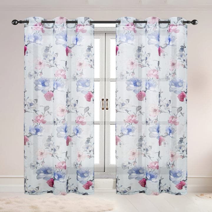 Alaina 2 Pack Floral Sheer Voile Grommet Window Curtain Panel, 37x84 Inches