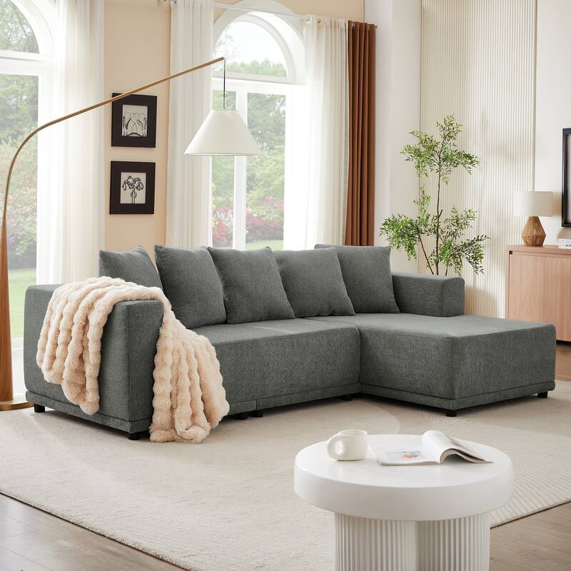 Chenille L-Shaped Sectional Sofa Set