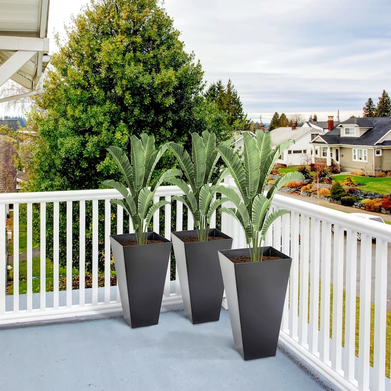 Matte Flower 3 Tapered Planter Set, UV Resistant, and Self-Draining - Black