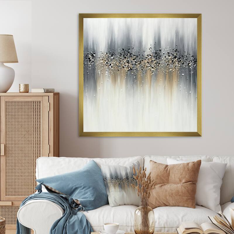 Designart " Gentle Gray Serenity" Abstract Painting Framed Canvas Prints - 36 in. wide x 36 in. high - Gold