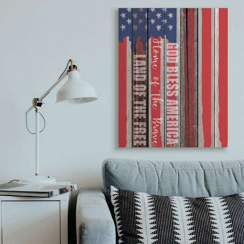 Stupell God Bless America Wood Grain Flag Red White Blue Americana Canvas Wall Art