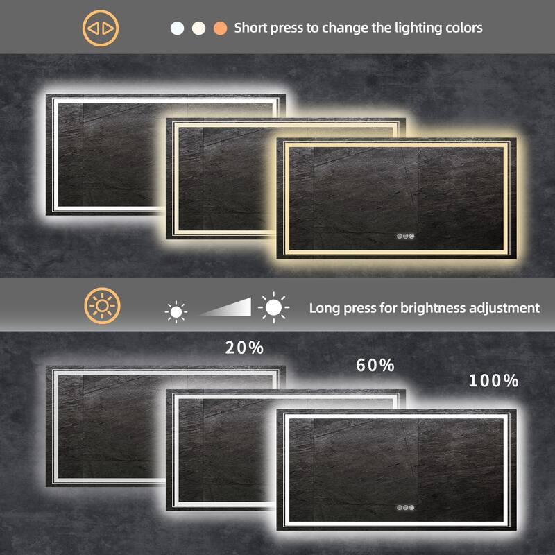 Smart LED Framless Illuminated Bathroom Mirror Anti-Fog Backlit - 42" x 20"
