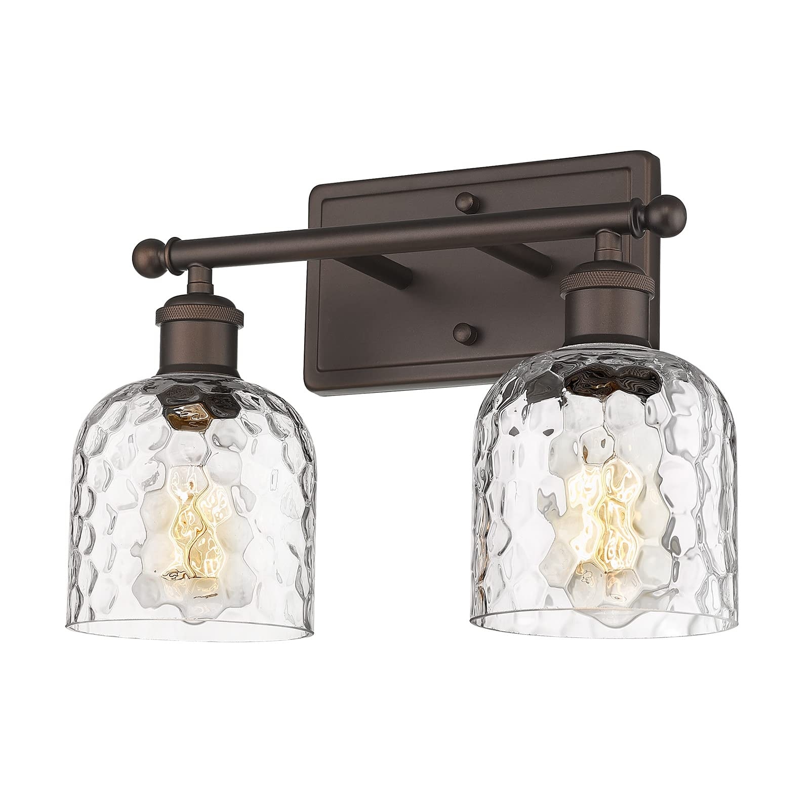 2-Light Bathroom Vanity Light, Clear Hammered Glass,