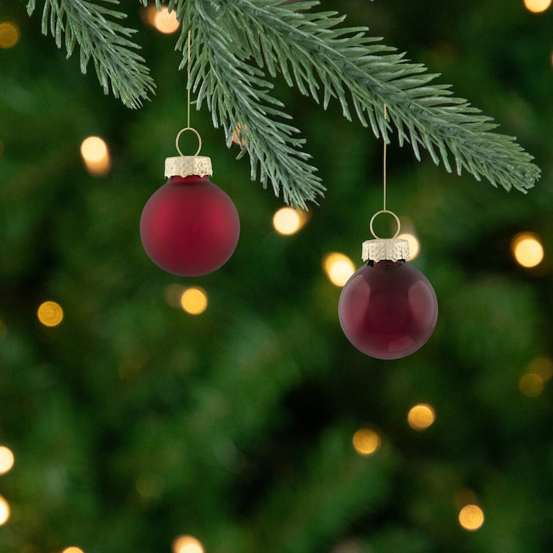 24ct Burgundy Red Dual Finish Glass Christmas Ball Ornaments 1" (25mm)