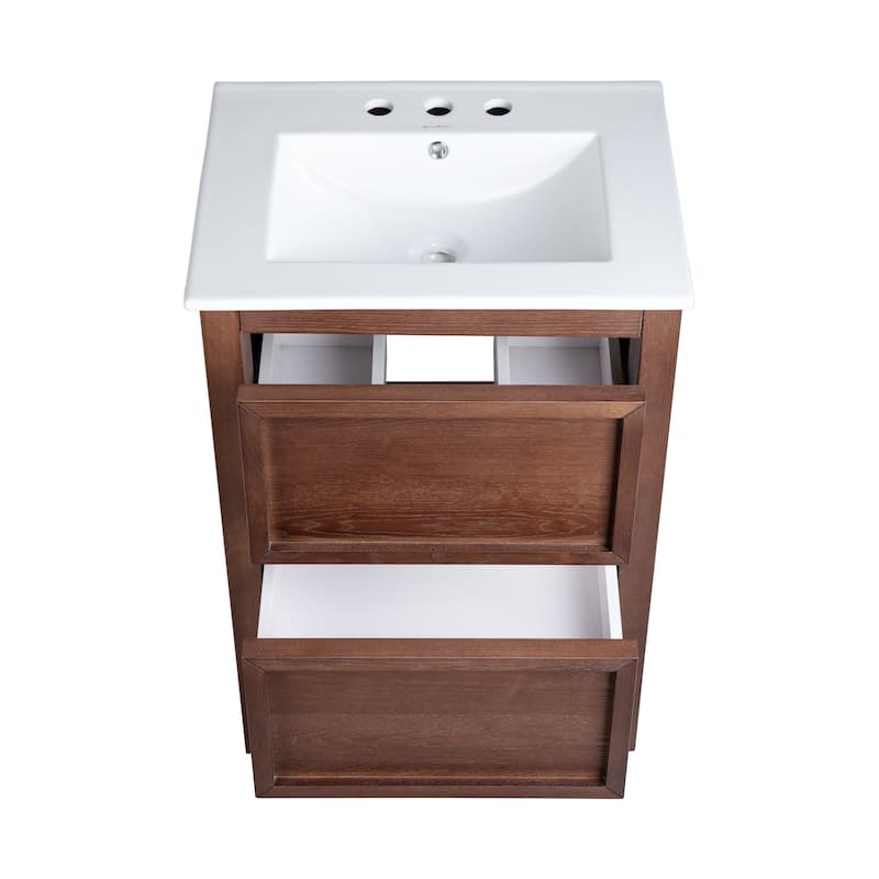Nadar 24 In. Brown Walnut Bathroom Vanity With White, 3-Hole Ceramic Sink Top