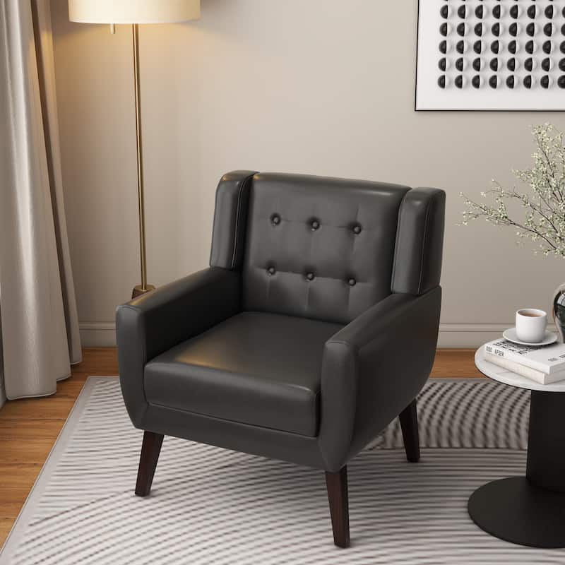 Modern Upholstered Faux Leather Tufted Armchair Linen Accent Chairs