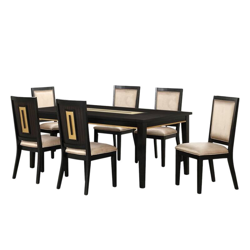 7 Piece Wooden Dining Set with Glass Top in Espresso - 7-Piece - Espresso