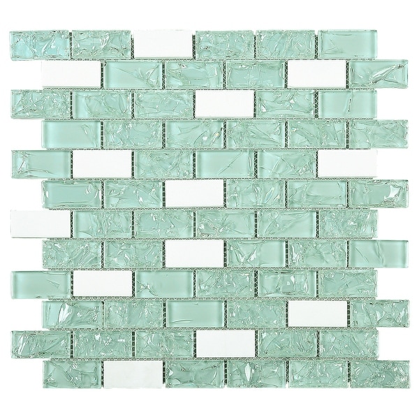 TileGen. Crushed 1" x 2" Crackle Glass and Stone Mosaic Tile in Green/White Wall Tile (10 sheets/9.6sqft.). Opens flyout.