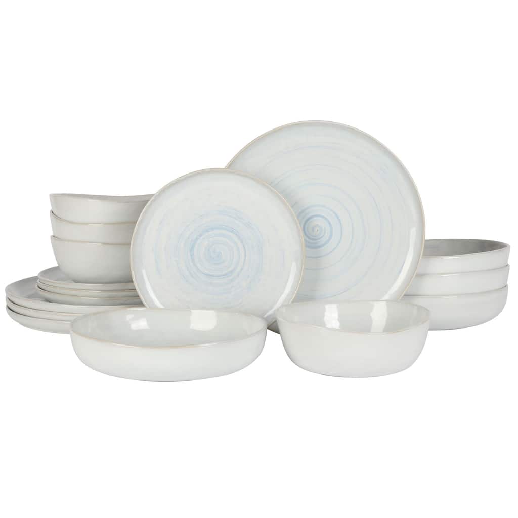 Gibson Elite Auckland Blue Swirl Stoneware Reactive Glaze 16 Piece (Service for 4) Plates and Bowls Dinnerware Set