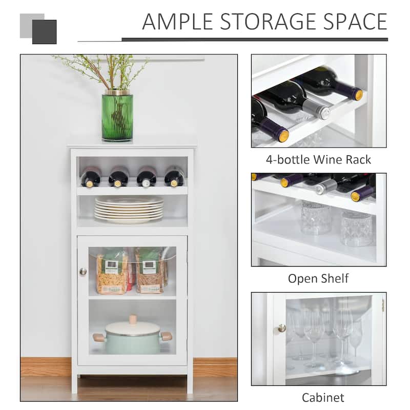 HOMCOM Wine Storage Cabinet with 4 Bottle Wine Rack, Open Shelf, Acrylic Door Cabinet with Adjustable Shelf