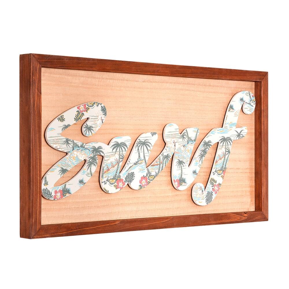 Kona Coast by Reyn Spooner Framed Floral Typographic Surf Wall Art - 24" x 12"