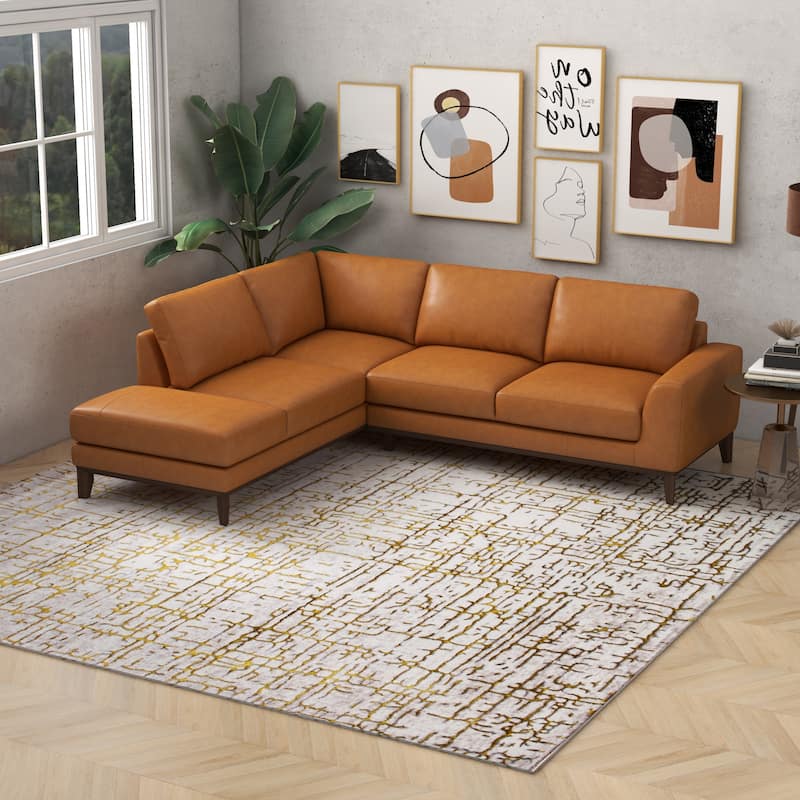 Miamo Mid Century Living Room Top Leather Corner Sectional Sofa