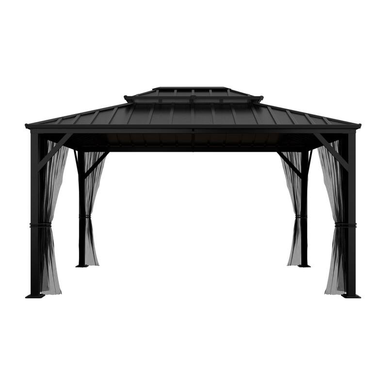 VEIKOUS Aluminum Double Hardtop Gazebo Pergola for Patio, Lawn, and Garden with Removable Netting