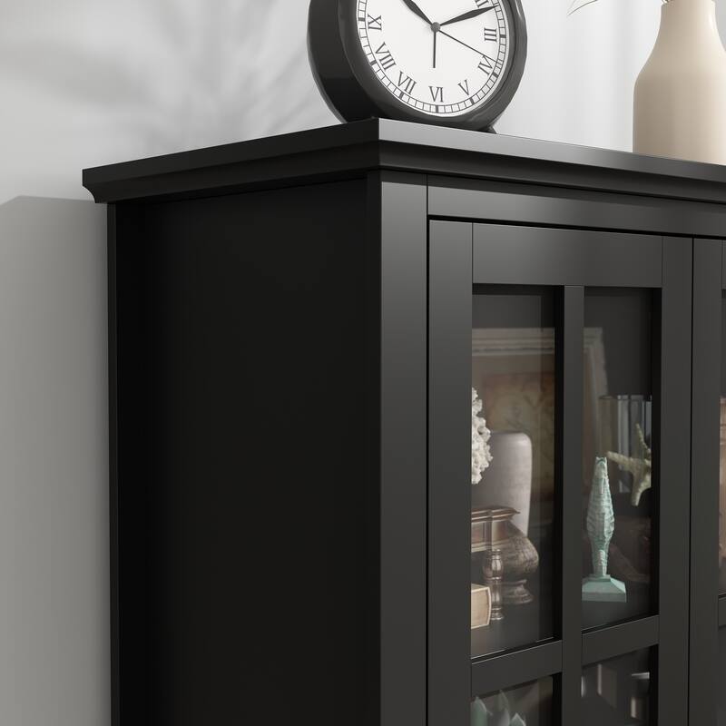 55.1''H Buffet Lacquer Sideboard Storage Cabinet Glass Doors Bookcase