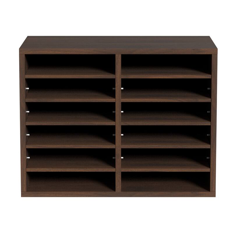 12 Compartments Office Literature Organizers with Adjustable and Removable Shelves Perfect Addition to Any Space - Vintage-Brown