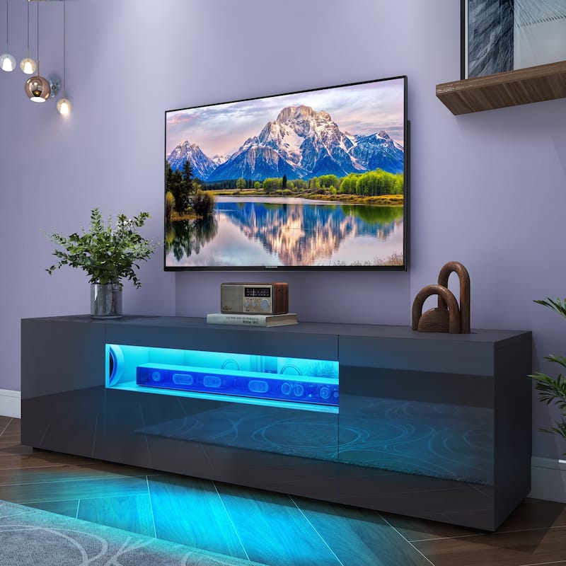 Moasis 70-inch High Glossy Wood TV Stand LED Entertainment Center Media Console