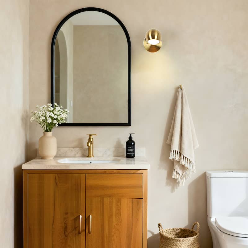 Modern 1-Light Gold Brass LED Wall Sconce Metal Bathroom Vanity Lights with Dome Shade - 4.7" L x 7" W x 8" H