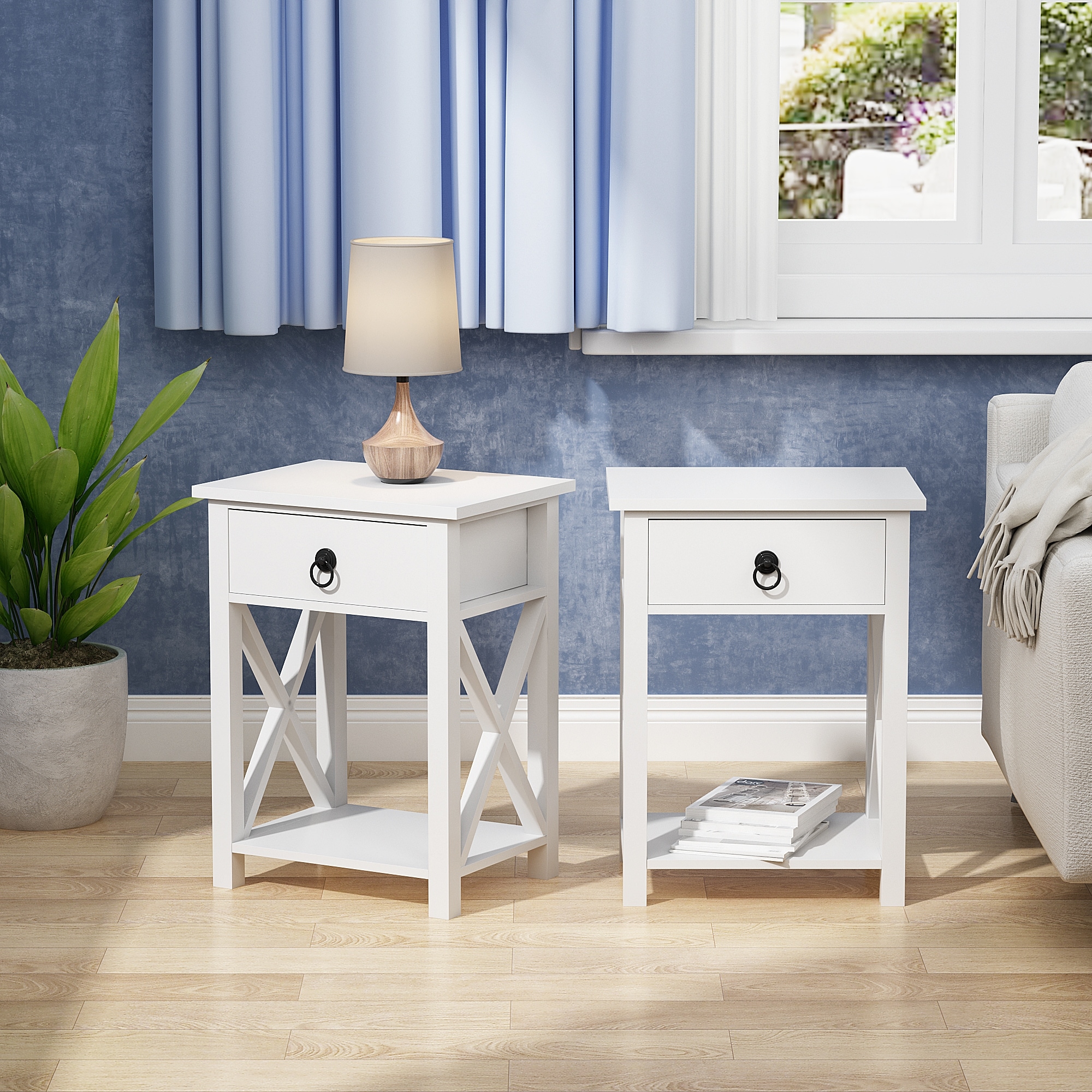 Two white bedside tables hotsell