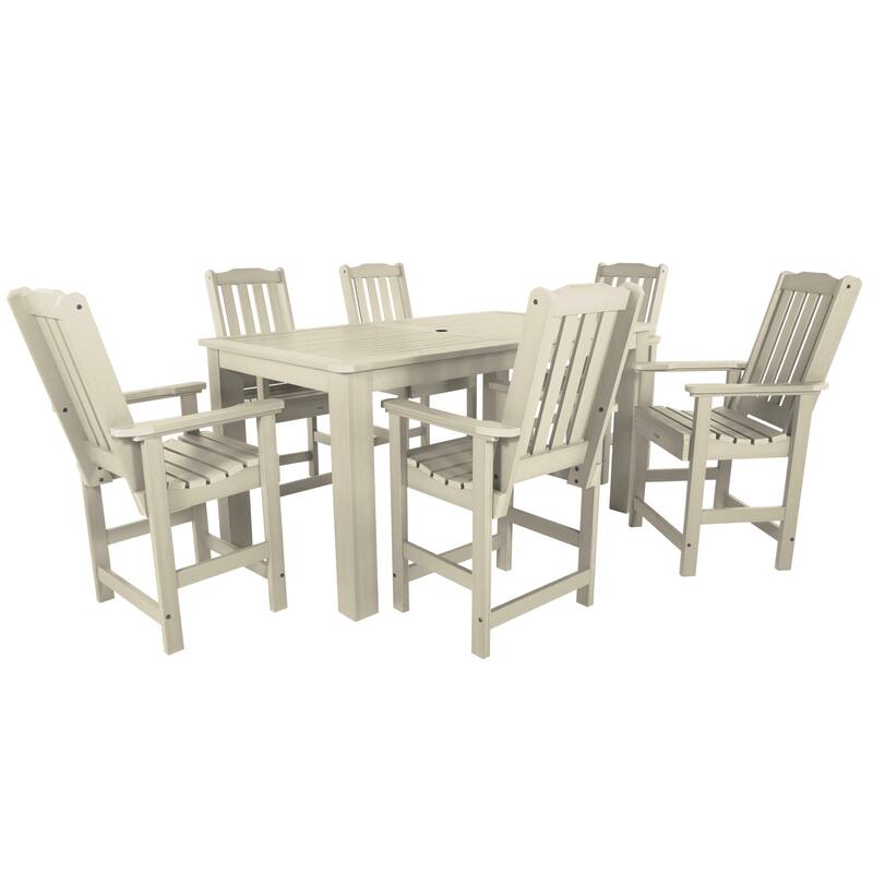 Lehigh 7-Piece Outdoor Dining Set - 42" x 72" Table, Counter-height - Whitewash