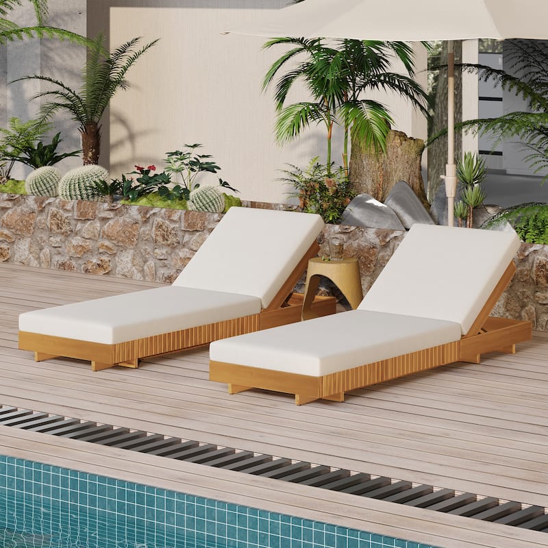 Roomfitters Outdoor Acacia Wood Chaise Lounge with Solid Wood Frame