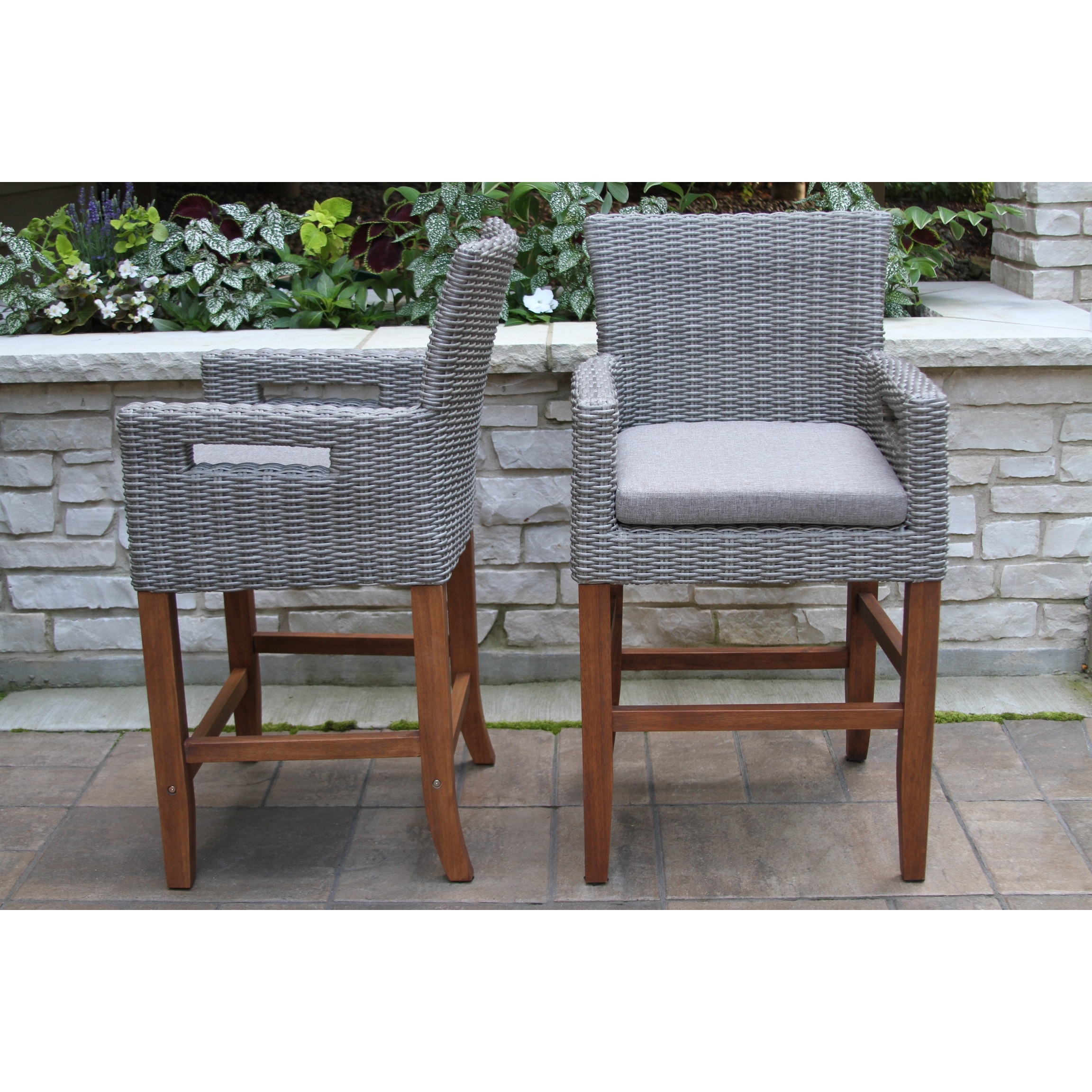 Eilaf Counter Height Wicker & Eucalyptus with Olefin Cushion, 2pk.
