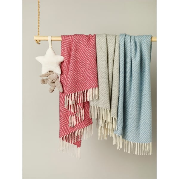 Baby Blanket Diamond Pink, Merino Lambswool Throw Blanket, Made in