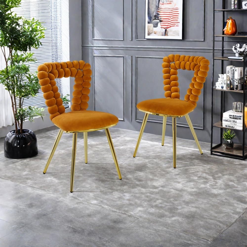 Fabric Modern Chairs (Set of 2) with Iron Tube Legs, Soft Cushions, and Comfortable Backrest