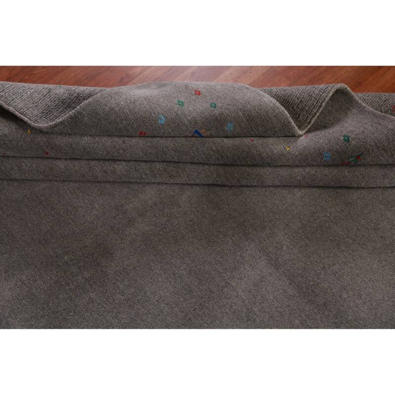 Hand Knotted Oriental 100% Wool Carpet Tribal Tribal Greys & Charcoal Gabbeh Area Rug - 12' 3'' X 8' 11''