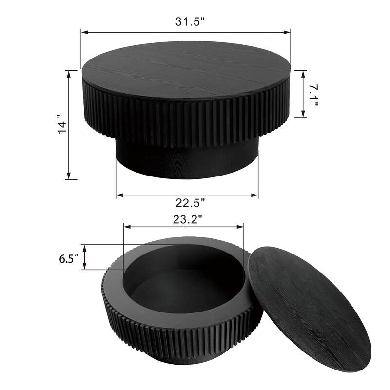 Round Coffee Table With Storage Solid Wood Veneered Modern Coffee Table Accent Tea Table